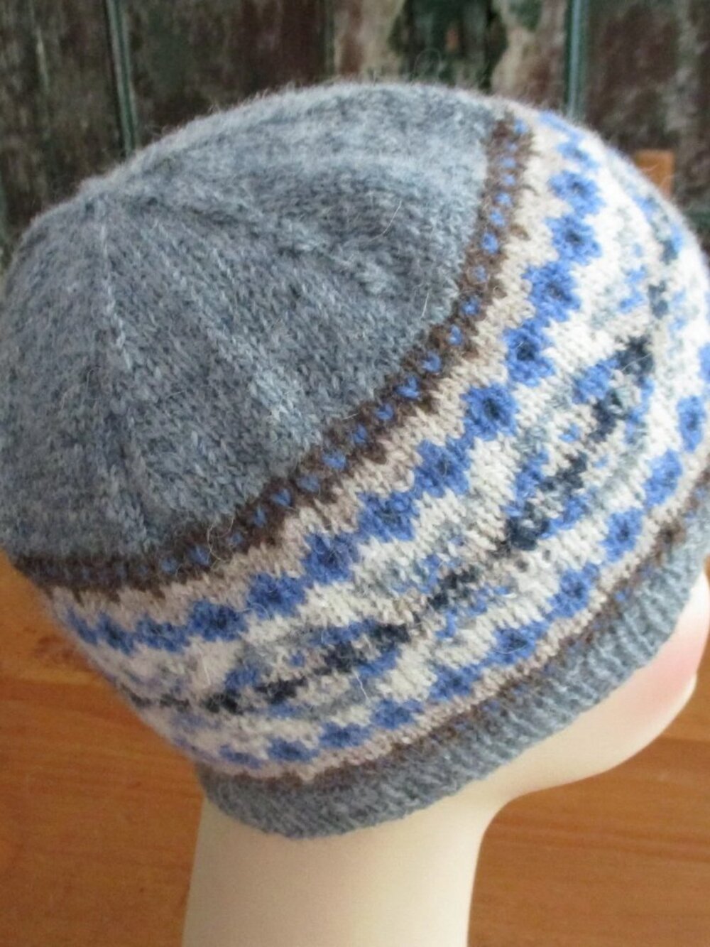 Hand Knit Fair Isle Cap, 100% Shetland Wool, Fits Most Adults 19-25 in.